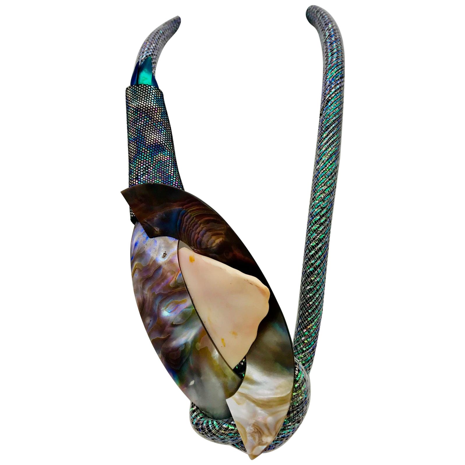 Conch shell and iridescent Camberlainia eco - luxe Pendant , by Sylvia Gottwald For Sale