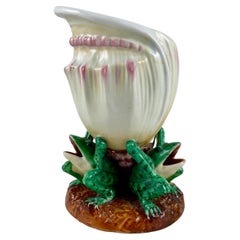 Antique Conch Shell and Triple Frog Base Porcelain Posy Vase, England, circa 1890-1910