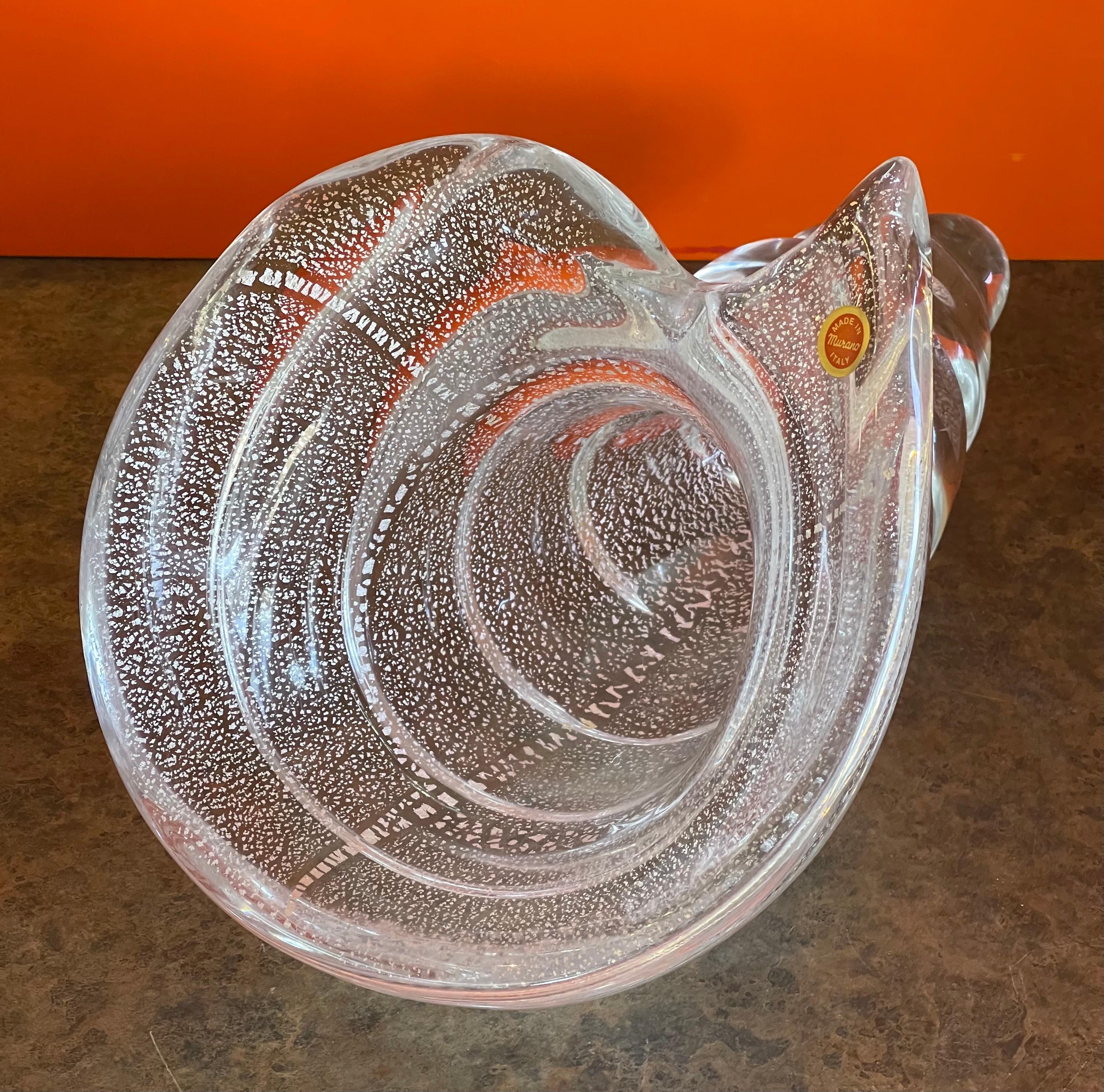 Hollywood Regency Conch Shell Art Glass Bowl by Glass Studio Murano For Sale