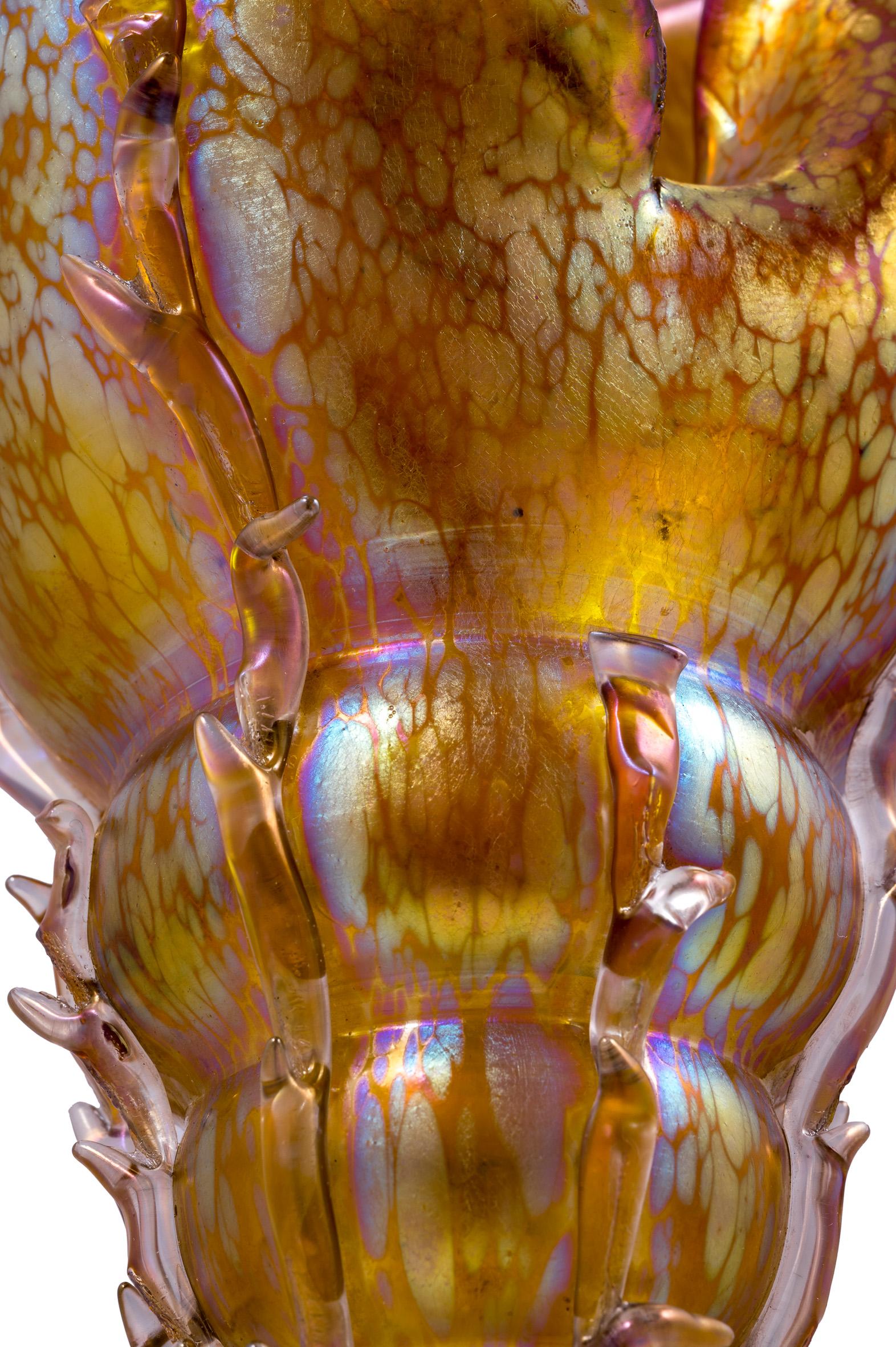 Conch Shell Glass Vase Iridescent Handmade Loetz Austria Jugendstil, circa 1900 1