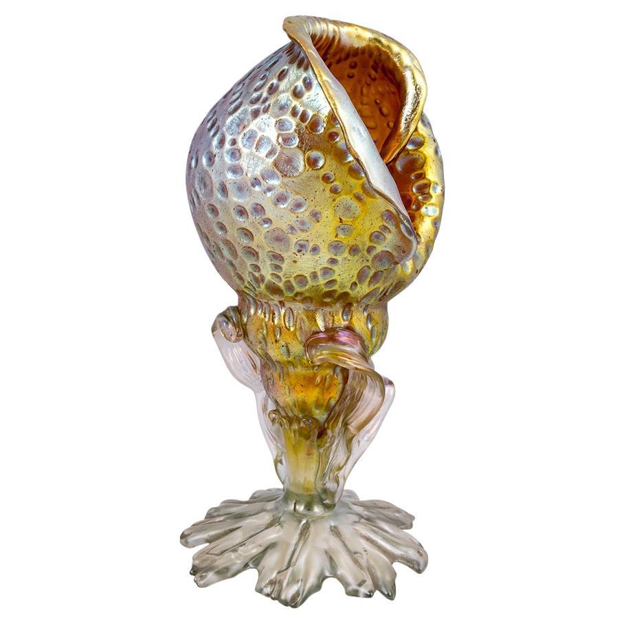 Conch Shell Glass Vase Iridescent Handmade Loetz Austria Jugendstil circa 1902 