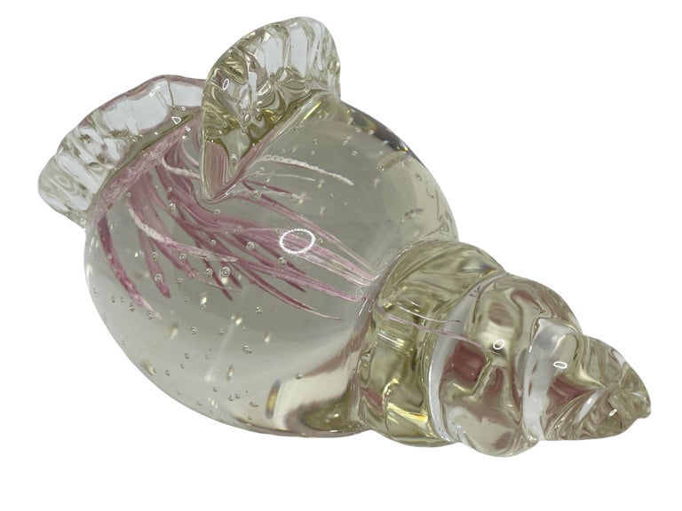 Hand-Crafted Conch Shell Jelly Fish Murano Italian Art Glass Aquarium Paperweight For Sale