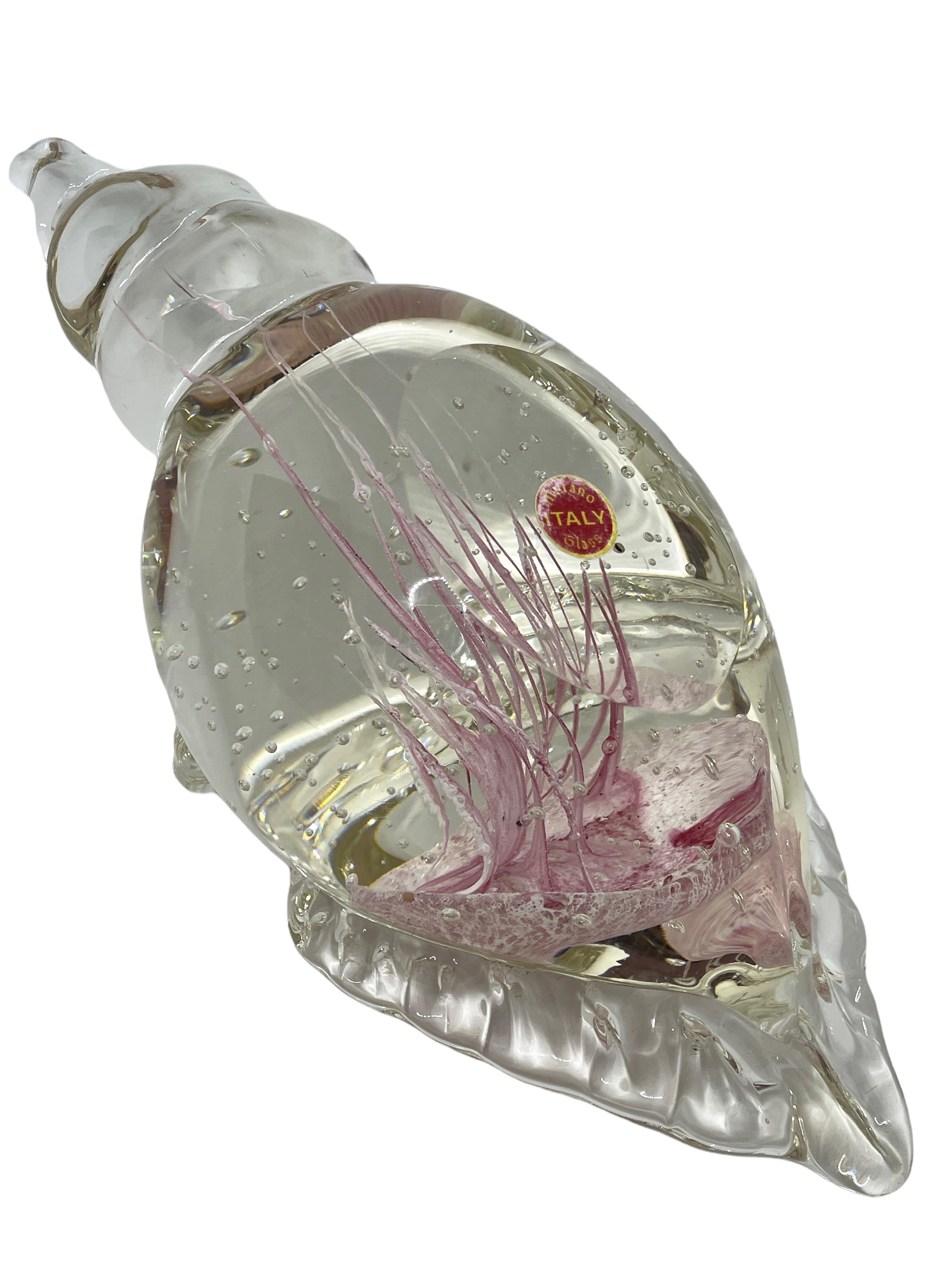 Late 20th Century Conch Shell Jellyfish Murano Italian Art Glass Aquarium Paperweight