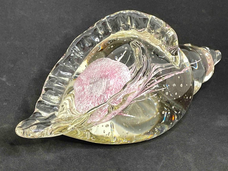 Conch Shell Jelly Fish Murano Italian Art Glass Aquarium Paperweight For Sale 1