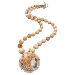 Conch Shell Necklace with Carved Cameo Pendant