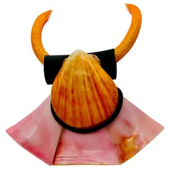 SYLVIA GOTTWALD, Conch /Spondylus Pink /Orange Shell Pendant/Necklace Eco luxe 