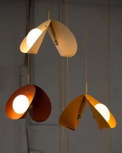 CONCHA Pendant Light Model 01 Medium - Ochre Flecked Paper, Brass & Opal Glass