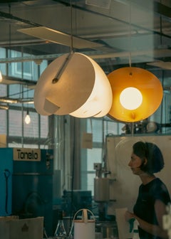 CONCHA Pendant Light Model 03 Large - Vanilla Flecked Paper, Brass & Opal Glass