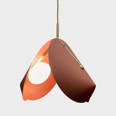 CONCHA Pendant Model 03 Large - Brick Red Flecked Paper, Brass & Opal Glass