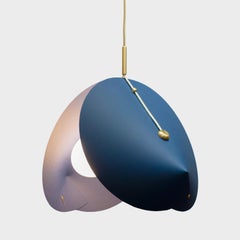 CONCHA Pendant Model 03 Large - Royal Blue Flecked Paper, Brass & Opal Glass