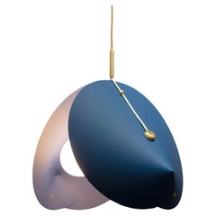 CONCHA Pendant Model 03 Medium - Royal Blue Flecked Paper, Brass & Opal Glass