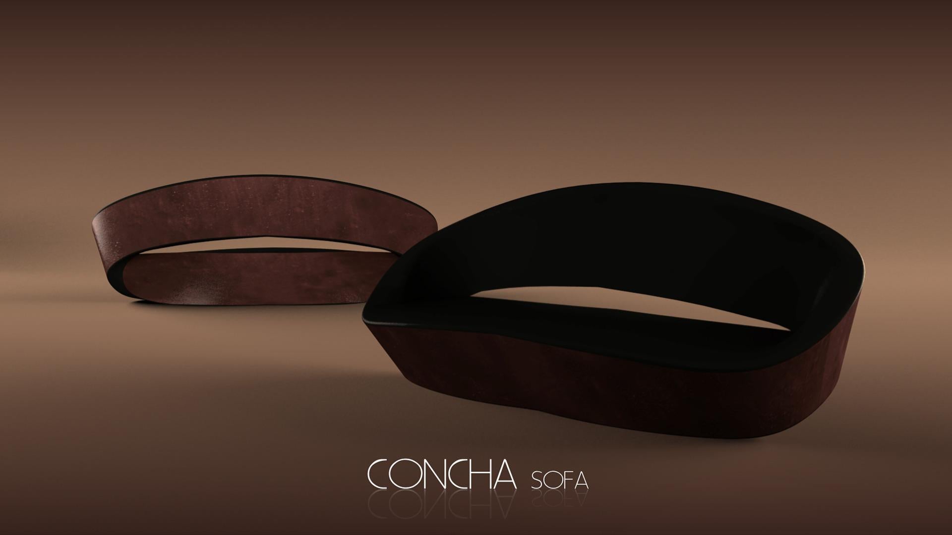 Portoghese Elegante divano scultoreo Concha in fibra di vetro con design organico ispirato alle conchiglie in vendita