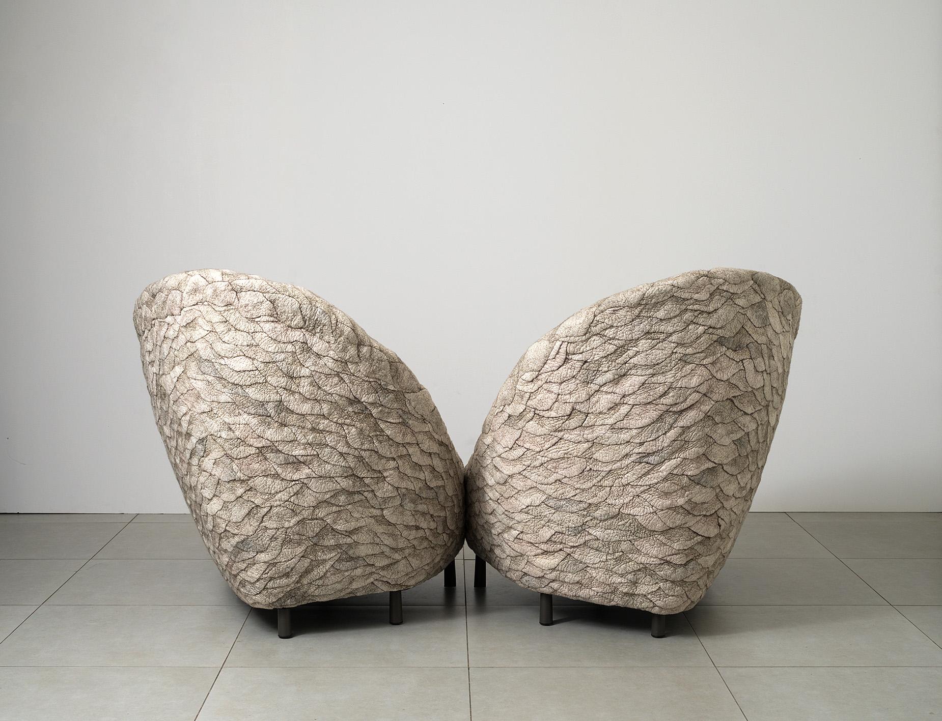 Wool Ayala Serfaty, Rapa Series: Conchas, Armchairs with Shared Ottoman, Israel, 2020 For Sale