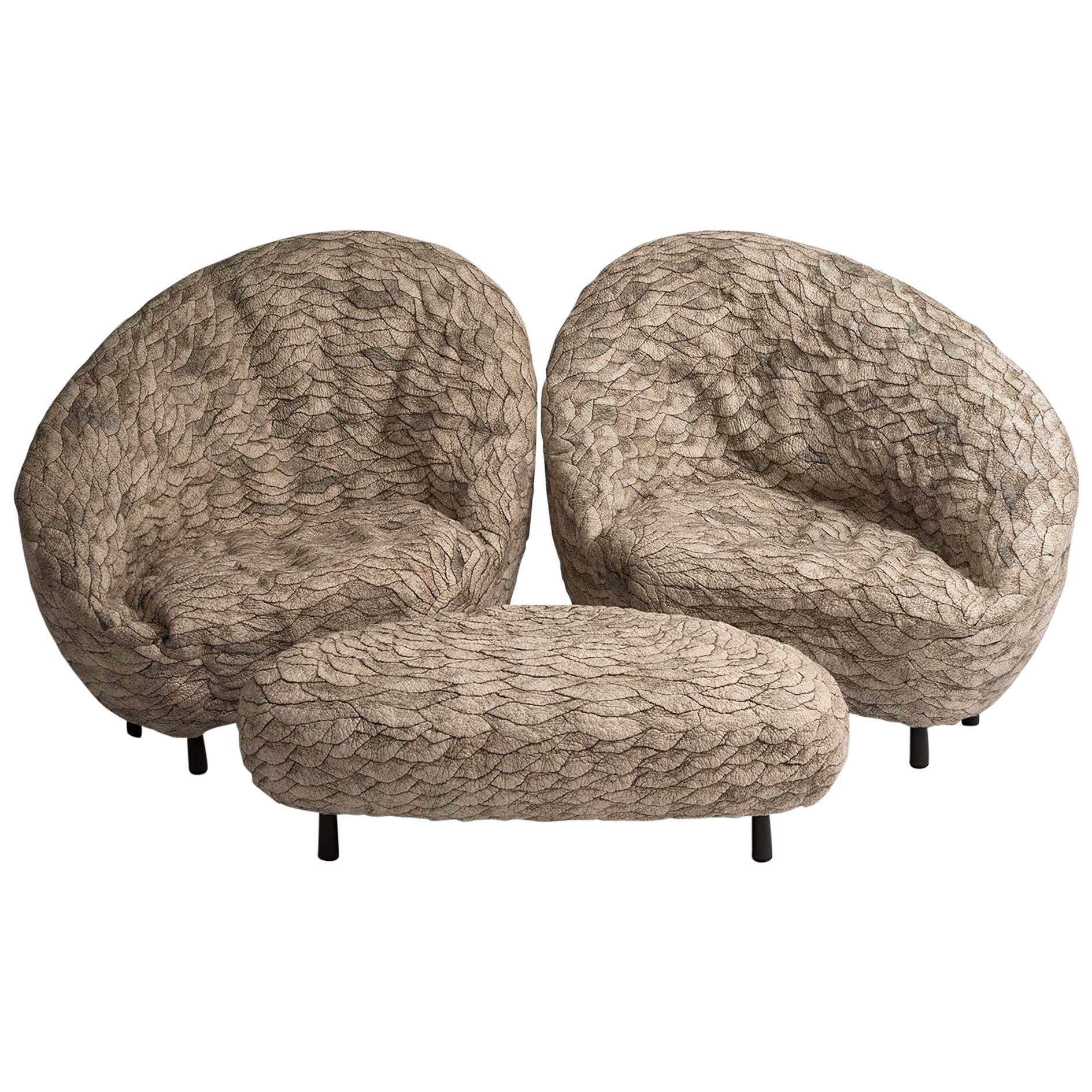 Ayala Serfaty, Rapa Series: Conchas, Armchairs with Shared Ottoman, Israel, 2020 For Sale