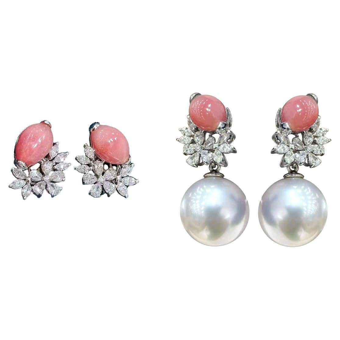 【Conchéa】Petal Convertible Conch & South Sea Pearl Earrings — 3.49ct