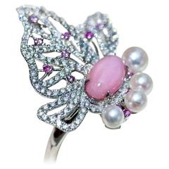 Anello Farfalla con perle di conchiglia con ali d'aurora - 2,18ct
