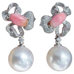 【Conchéa】Conch Perle & 11mm Aurora Südsee Perle Diamant Ohrringe - 2.34ct