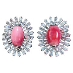 【Conchéa】Conch Pearl and Diamond Sunburst Earrings in 18K White Gold — 6.35 ct