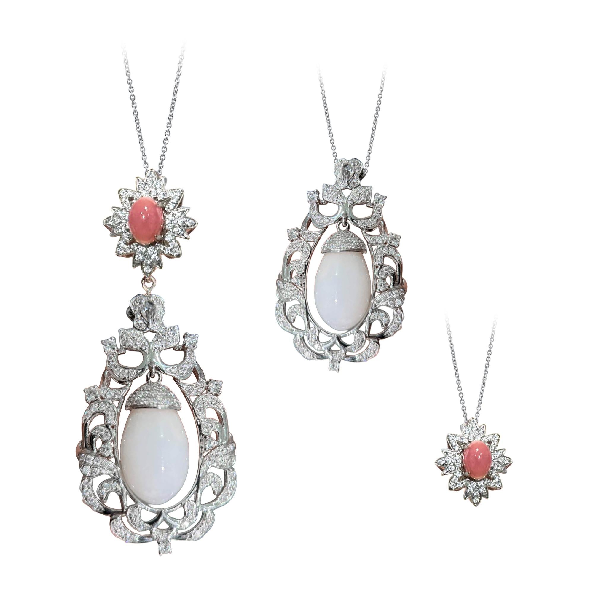 【Conchéa】Conch Pearl & Giant Clam Pearl Convertible Pendant Necklace in Platinum