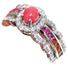 【Conchéa】Conch Pearl Platinum Multicolor Sapphire & Diamond Halo Ring - 0.57ct