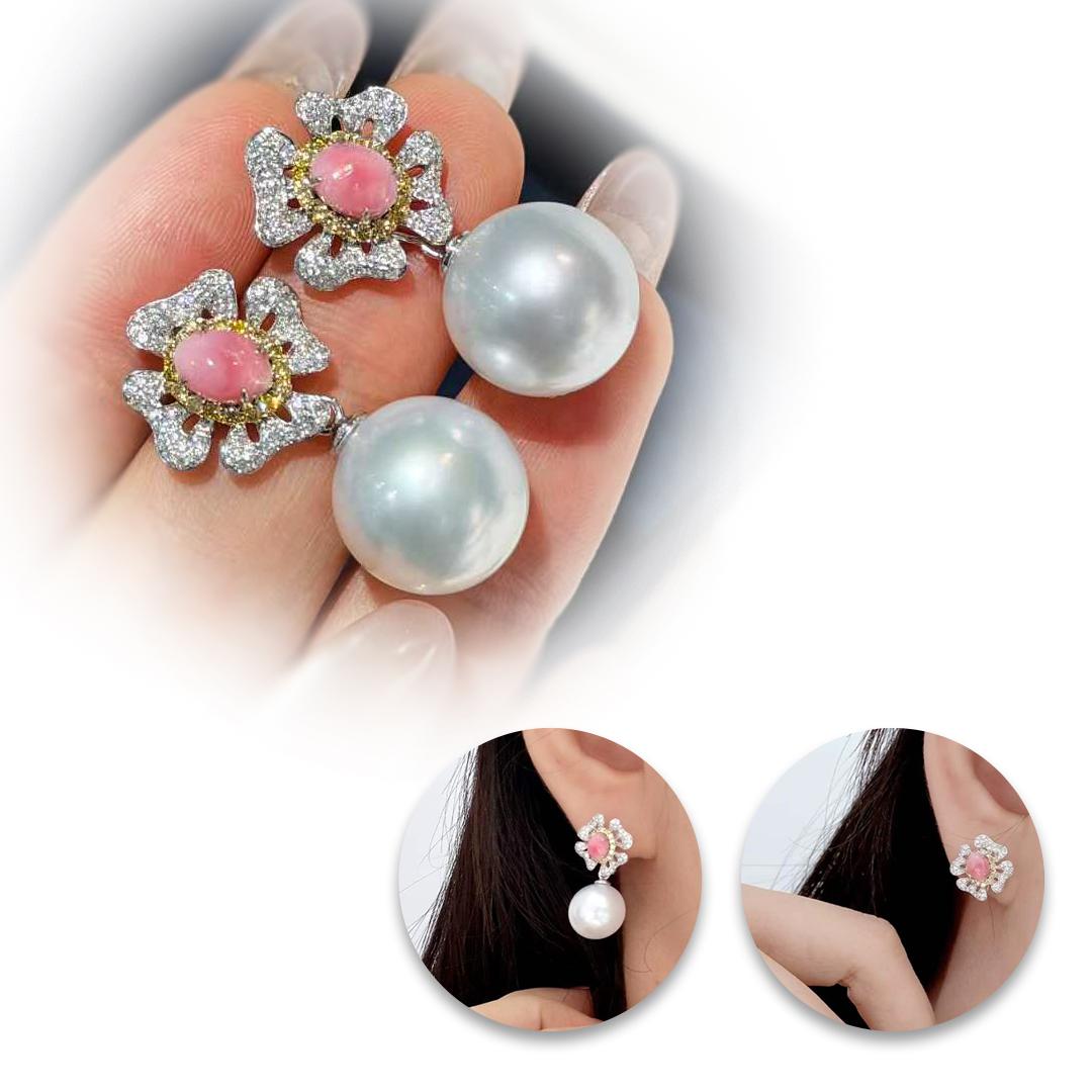 Grezzo 【Conchéa】 Orecchini con perle e mari del sud a doppio filo -1,55 ct in vendita