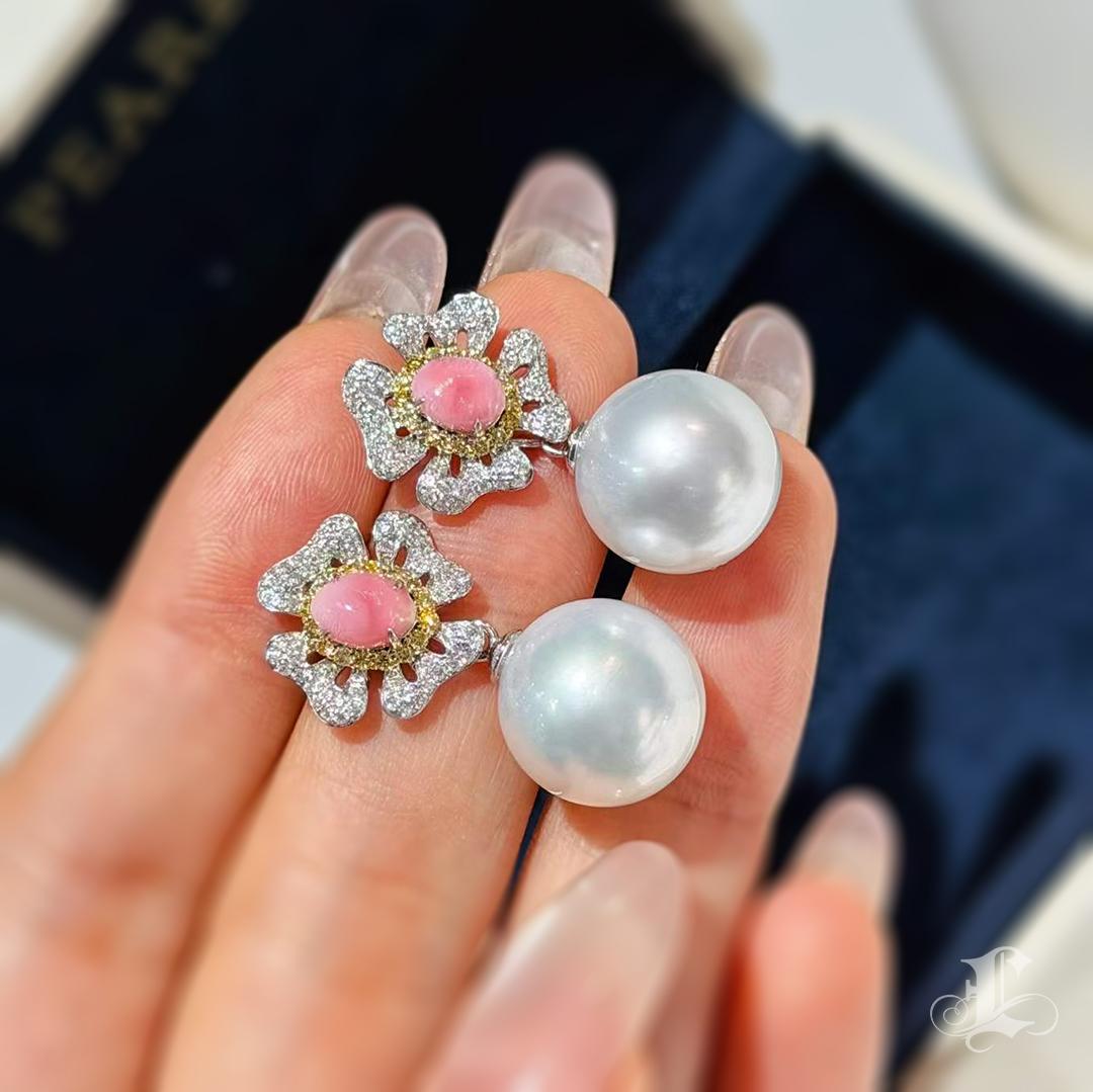 Donna 【Conchéa】 Orecchini con perle e mari del sud a doppio filo -1,55 ct in vendita