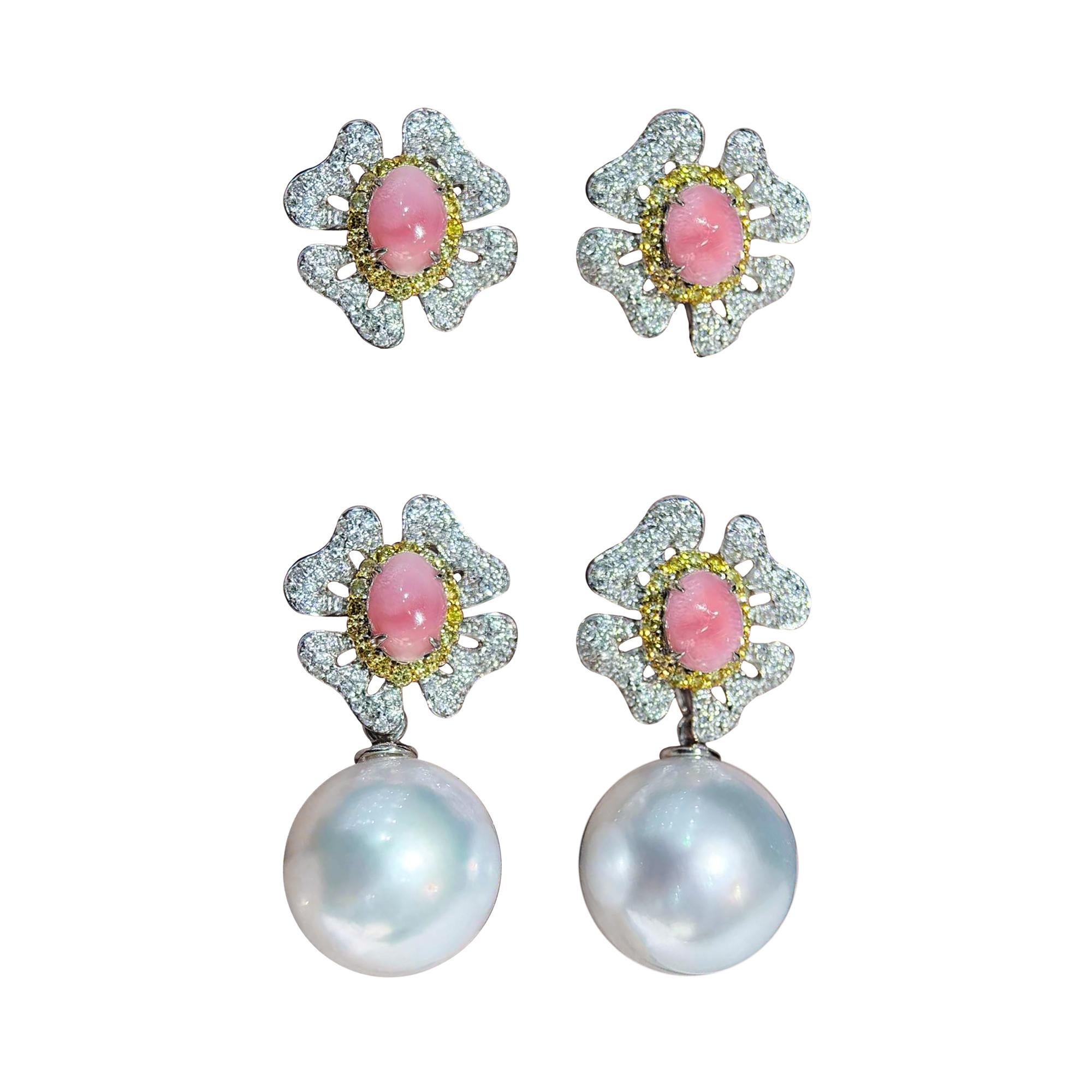 【Conchéa】 Orecchini con perle e mari del sud a doppio filo -1,55 ct in vendita