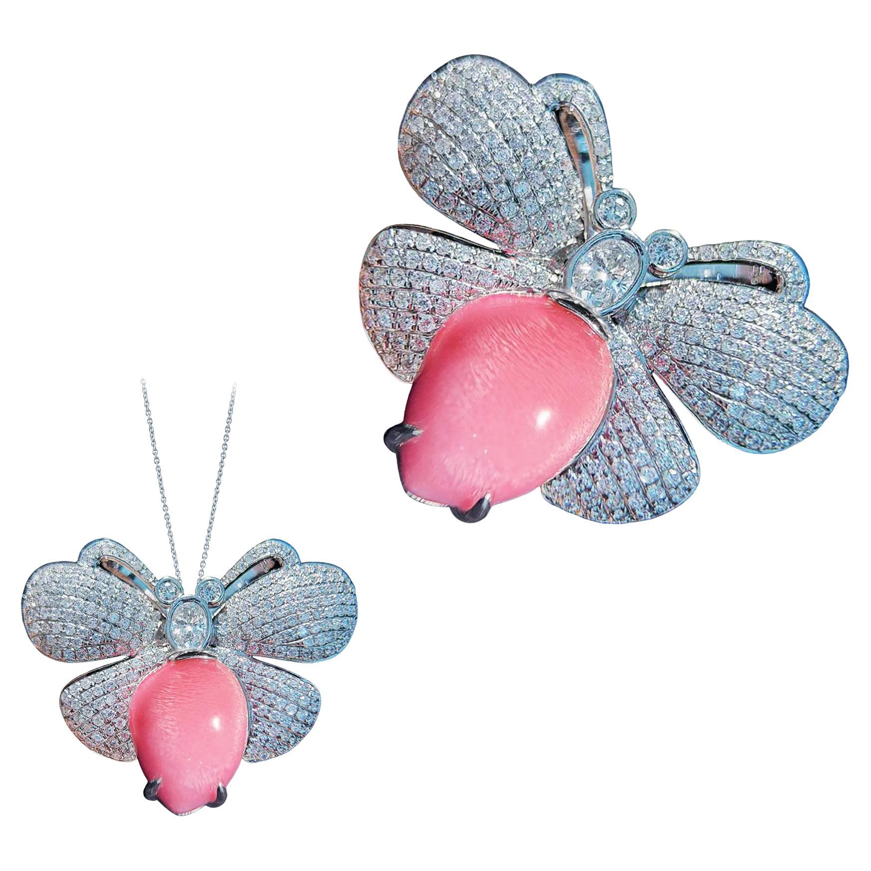 【Conchéa】Convertible Butterfly Conch Pearl Diamond Ring Pendant Brooch — 6.62 ct For Sale