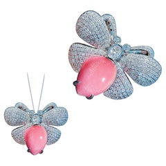 【Conchéa】Convertible Butterfly Conch Pearl Diamond Ring Pendant Brooch — 6.62 ct