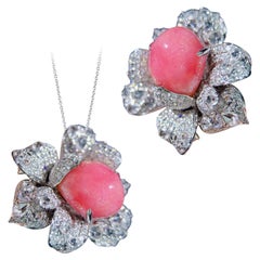 【Conchéa】Convertible Conch Pearl and Diamond Flower Ring / Pendant / Brooch