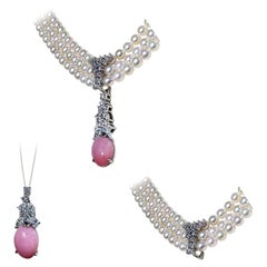 【Conchéa】Convertible Conch Pearl and Triple Strand Akoya Necklace - 3.86 ct