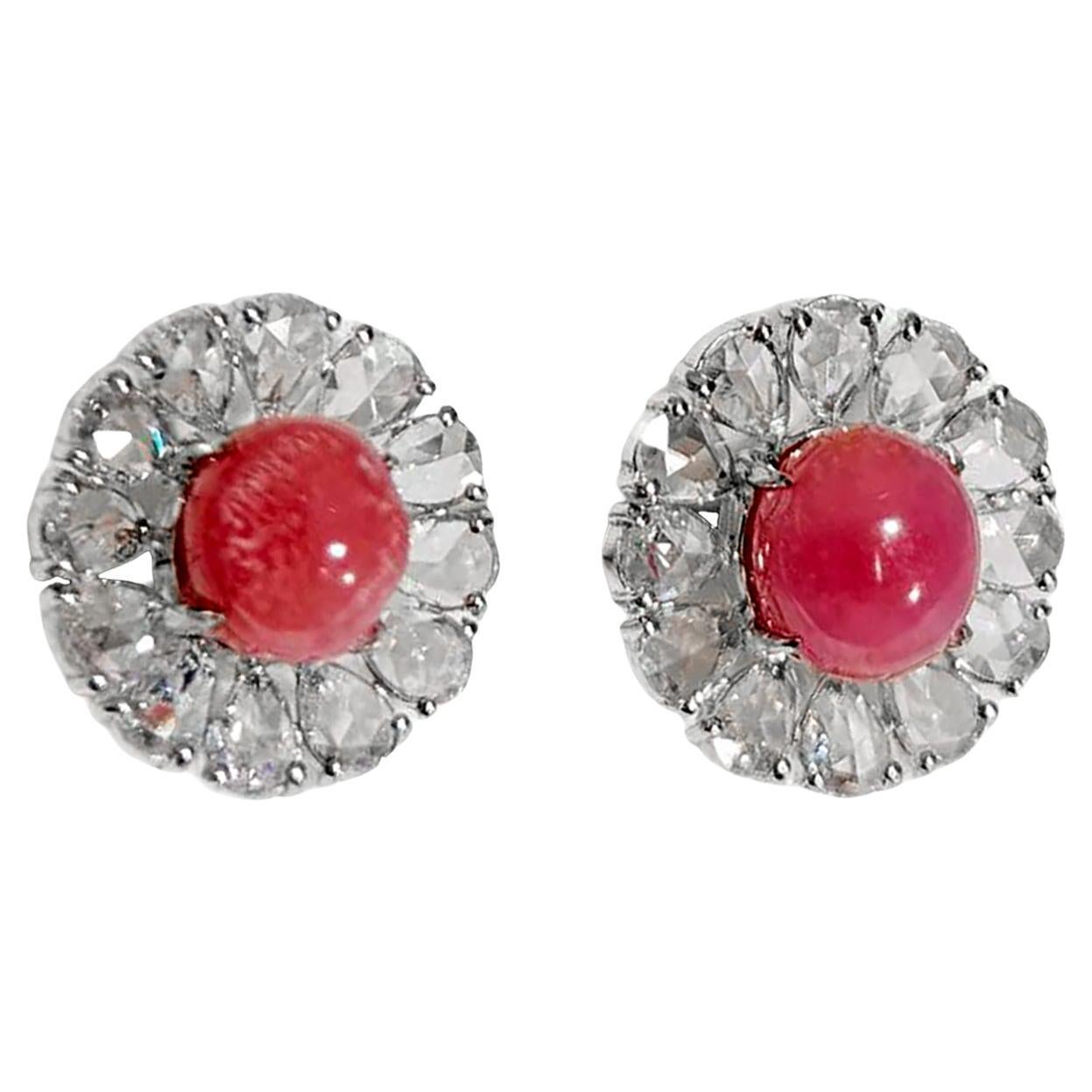 【Conchéa】Deep Flamingo Conch Pearl 
Diamond Halo Earstuds - 1.64 ct