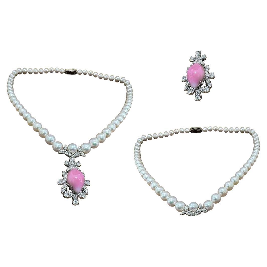 【Conchéa】Empress Blossom Convertible Pendant — 7.55ct Conch & Akoya Pearl For Sale