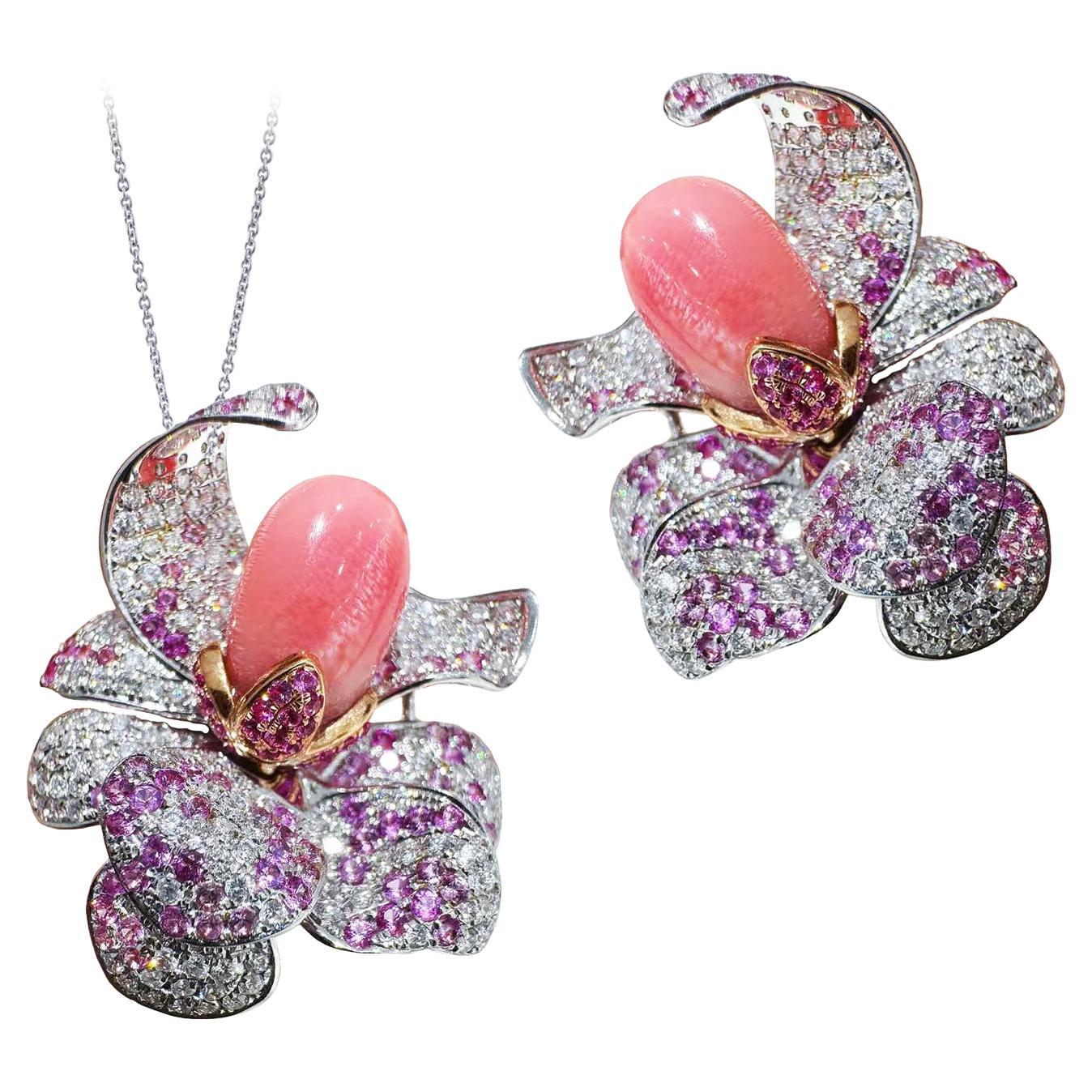 【Conchéa】Empress Orchid Convertible 3-Way Conch Pearl & Diamond Jewelry — 5.2ct