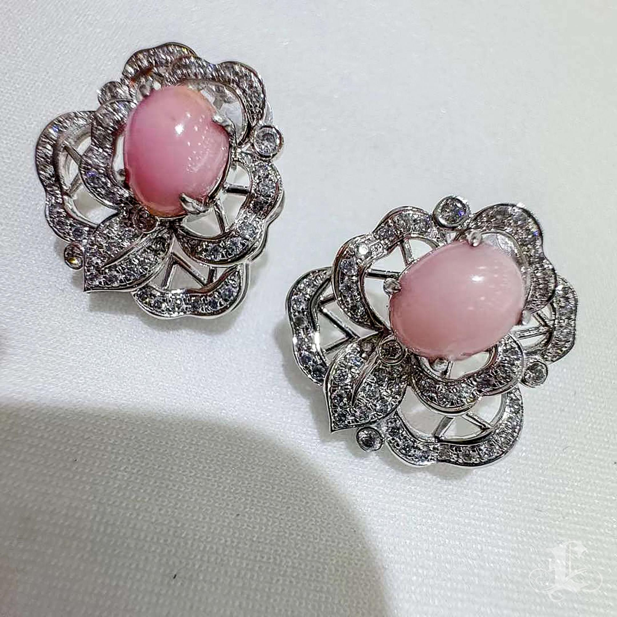 Non taillé 【Conchéa】Eternal Bloom Boucles d'oreilles perles de conque et diamants - 4.96ct en vente