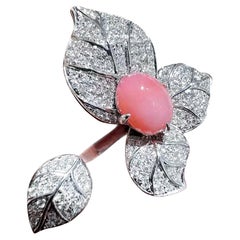 【Conchéa】Bague ouverte en perles de conque à feuilles tombantes - 1.58ct