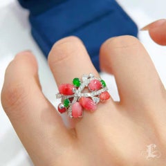 【Conchéa】Flame Blossom Conch Pearl, Jadeite & Diamond Ring — 4.37ct