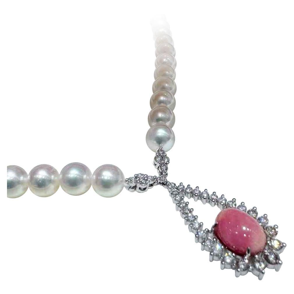 【Conchéa】Flame Conch Pearl Pendant Necklace Set w/ Akoya Pearl & Diamond — 3.1ct