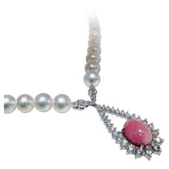 【Conchéa】Flame Conch Pearl Pendant Necklace Set w/ Akoya Pearl & Diamond — 3.1ct