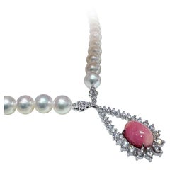 【Conchéa】Flammenmuschel-Perlen-Anhänger-Halskette mit Akoya-Perle & Diamant - 3.1ct