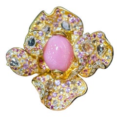 【Conchéa】Flaming Bloom 3-Way Conch & Sapphire Jewelry — 3.6ct
