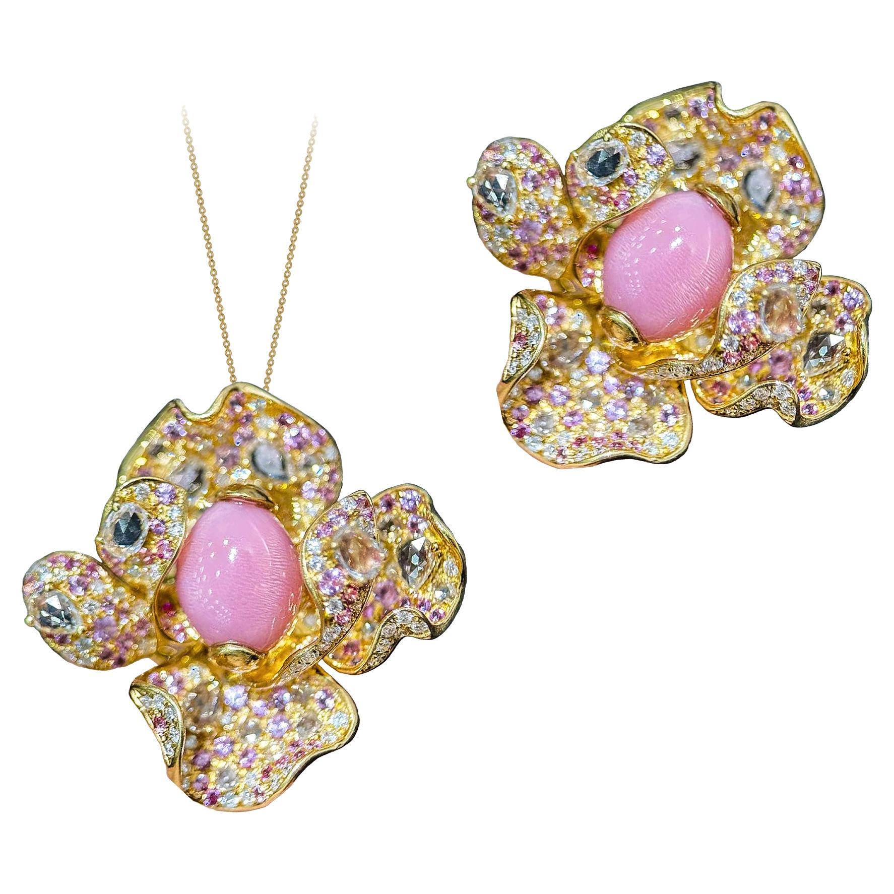 【Conchéa】Flaming Bloom 3-Way Conch 
Sapphire Jewelry - 3.6ct