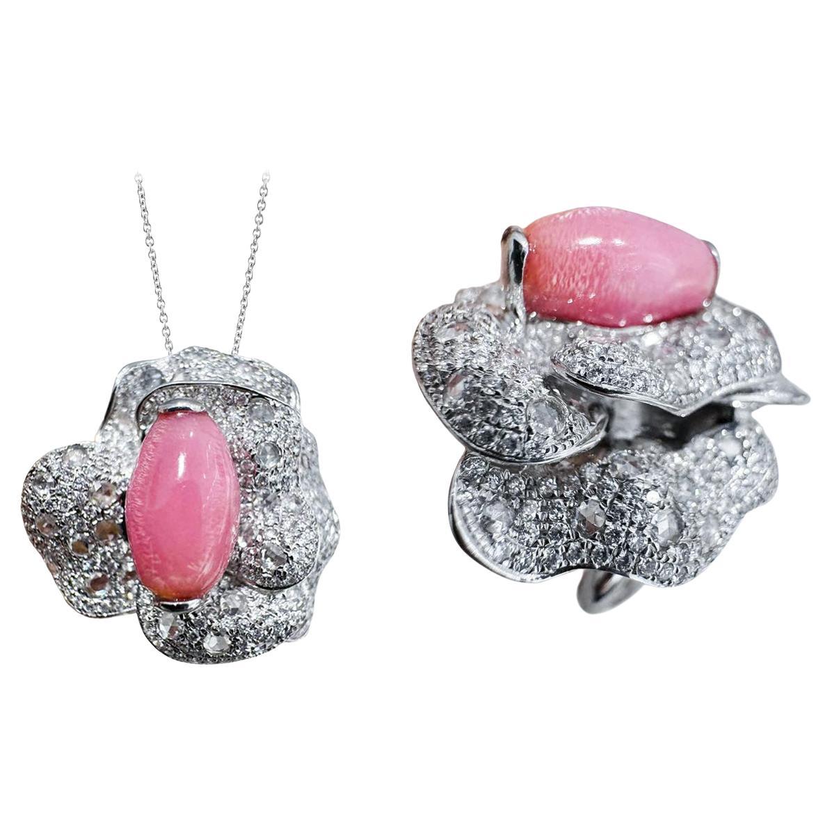 【Conchéa】Flaming Grace Convertible 3-Way Conch Pearl & Diamond Jewelry — 3.61ct