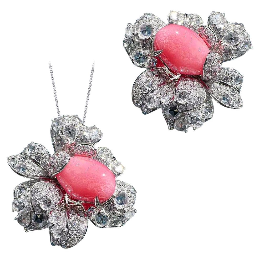 【Conchéa】Flaming Grace Convertible Petal Ring Pendant — 4.15ct Conch Pearl