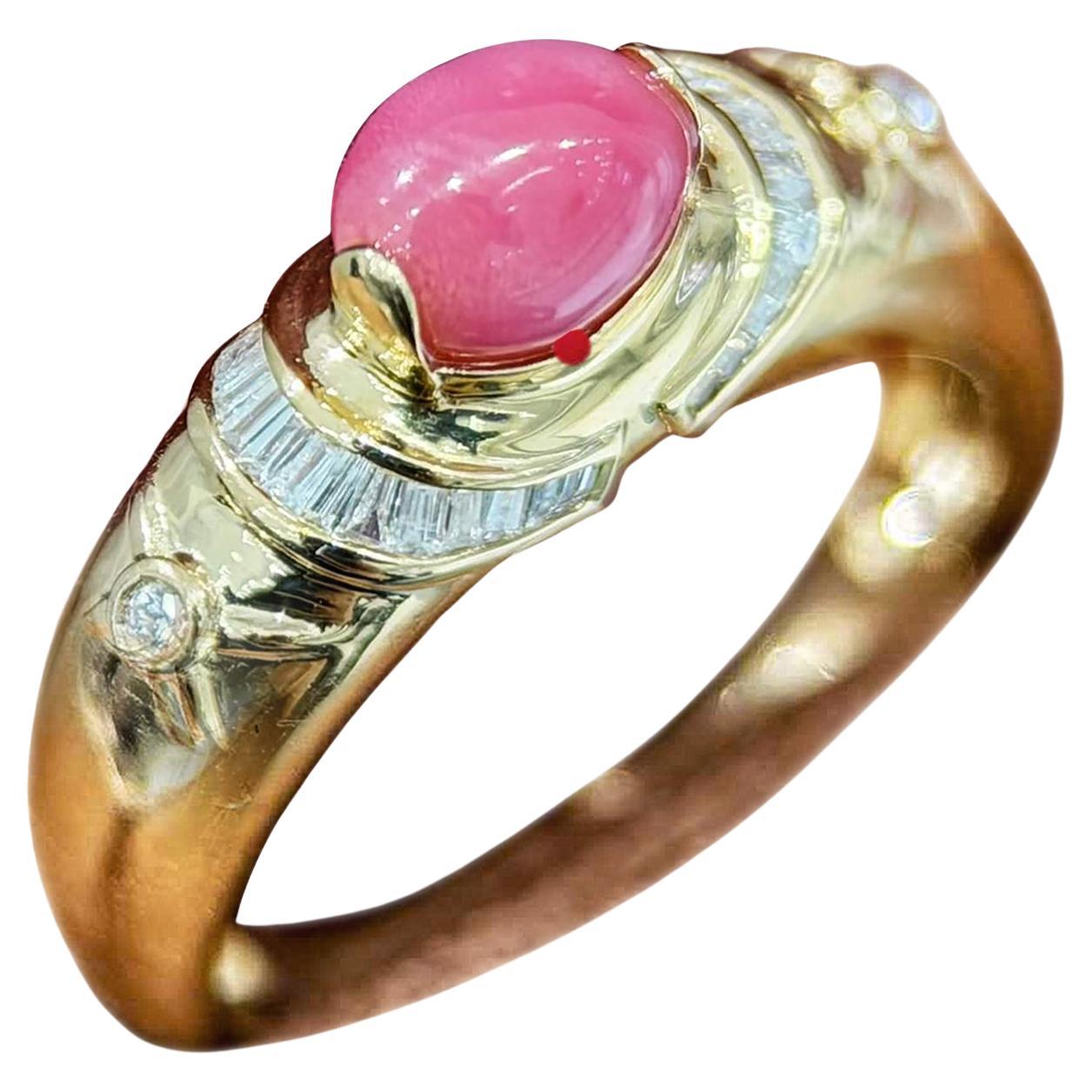 【Conchéa】Heritage Flamingo Conch Pearl Baguette Diamond Ring - 1.0 ct