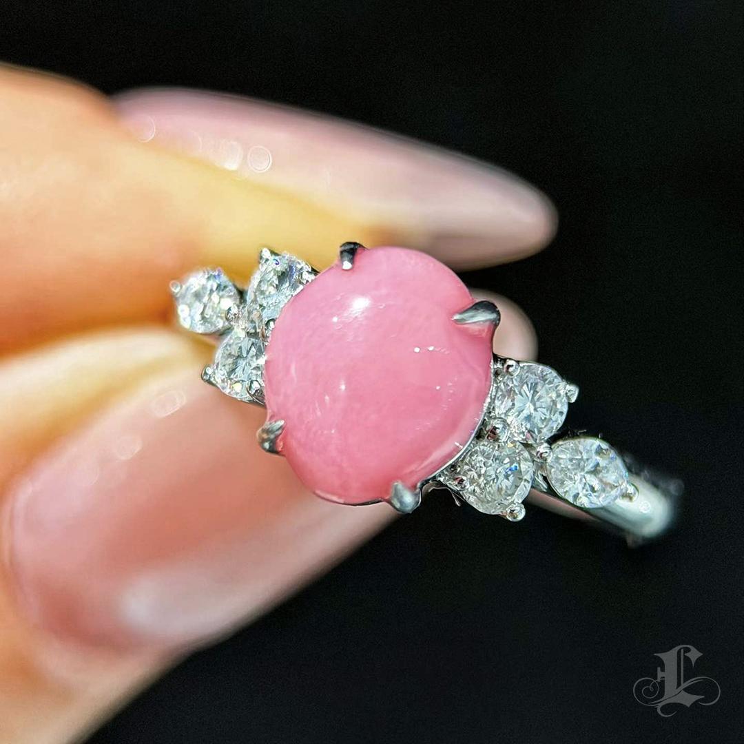 Non taillé 【Conchéa】Flamingo Aurora Conch Pearl Diamond Ring - 2.6 ct en vente