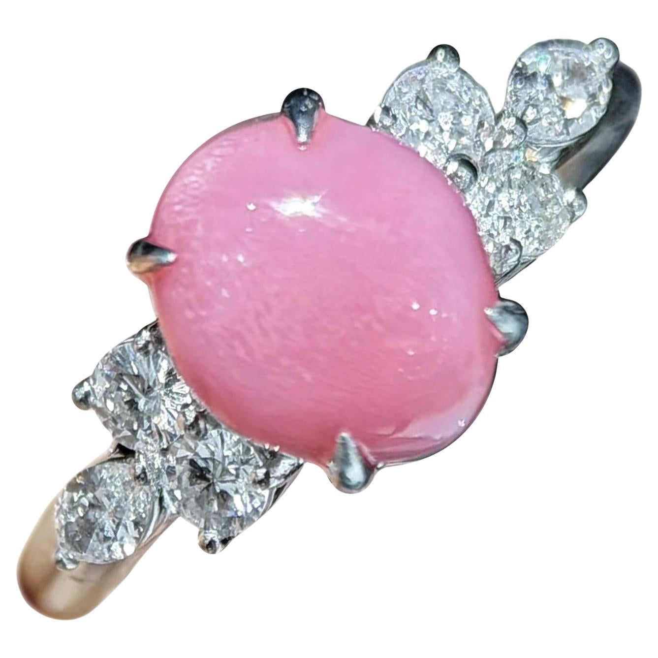 【Conchéa】Flamingo Aurora Conch Pearl Diamond Ring - 2.6 ct
