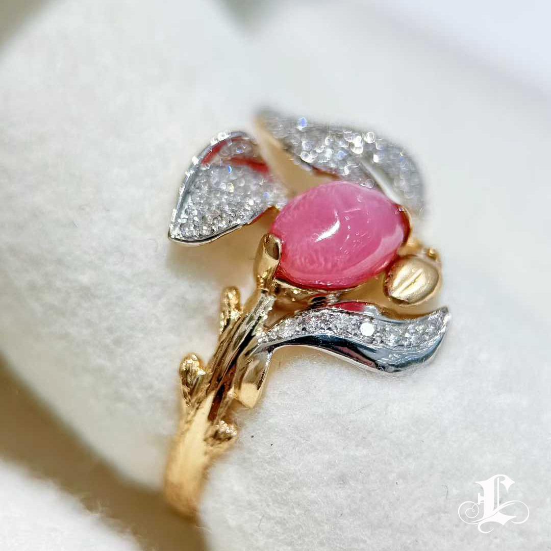 【Conchéa】Flamingo Bloom Conch Pearl Diamond Ring - 1.48ct en vente 6