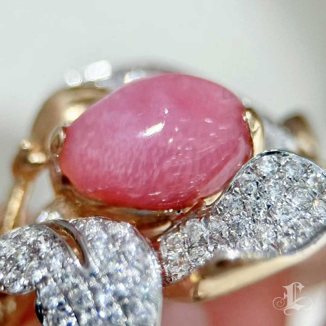Non taillé 【Conchéa】Flamingo Bloom Conch Pearl Diamond Ring - 1.48ct en vente