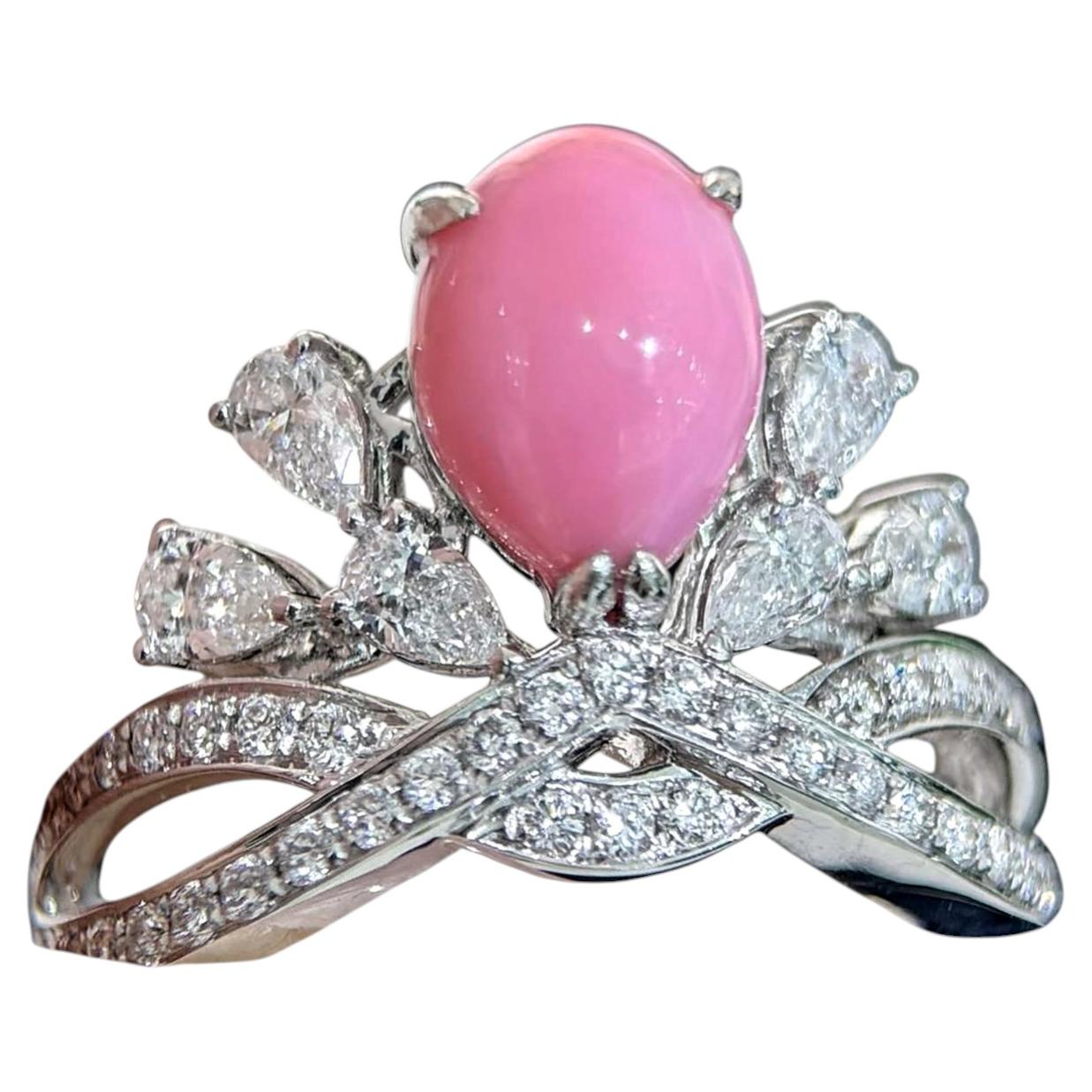 【Conchéa】Anello con perla di conchiglia Flamingo Dew e diamanti — 2,32 ct